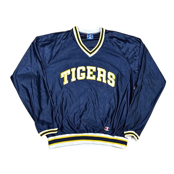 Champion Other - Vtg 80s Champion Tigers Shiny Nylon Navy Yellow pullover L LSU Missouri Blue Era